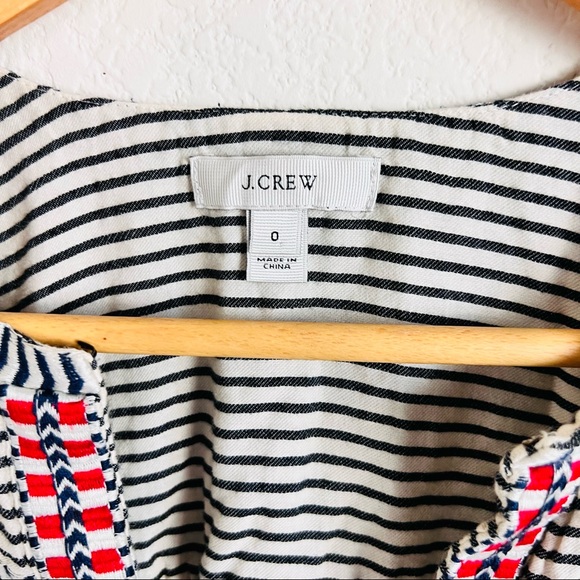 J. Crew Embroidered Embellished Cream Striped Long Sleeve Blouse - Picture 11 of 14
